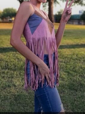 Hayden Los Angeles Multi Color Fringed Women's Tank Top NWT